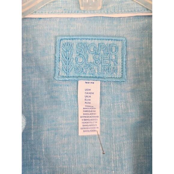 Sigrid Olsen~Woman Size~M~Linen Shirt Long Sleeve Roll Tab Blue Beachy Lagenlook - Picture 4 of 16